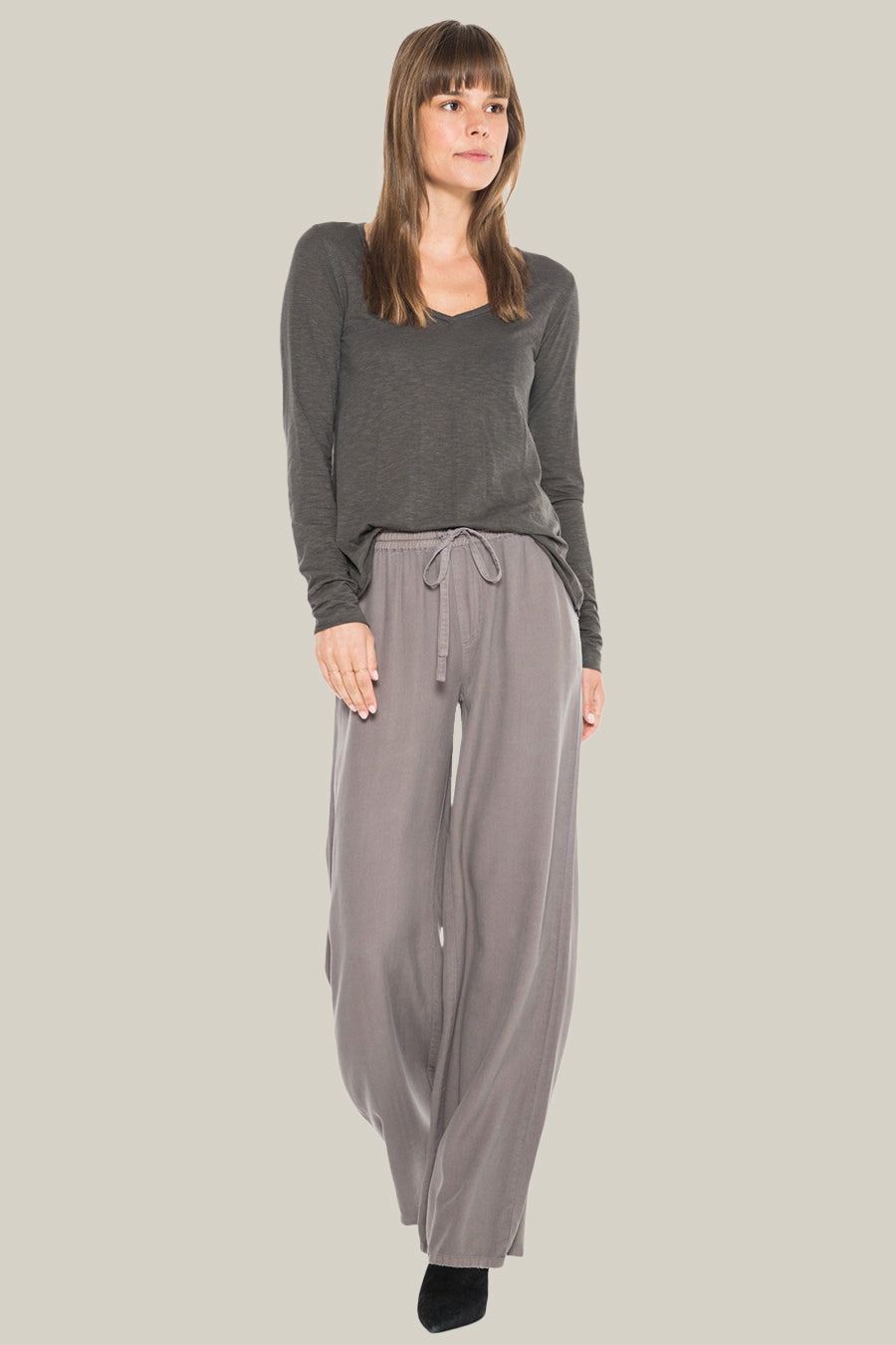 100% Silk relaxed pants in Charcoal Grey