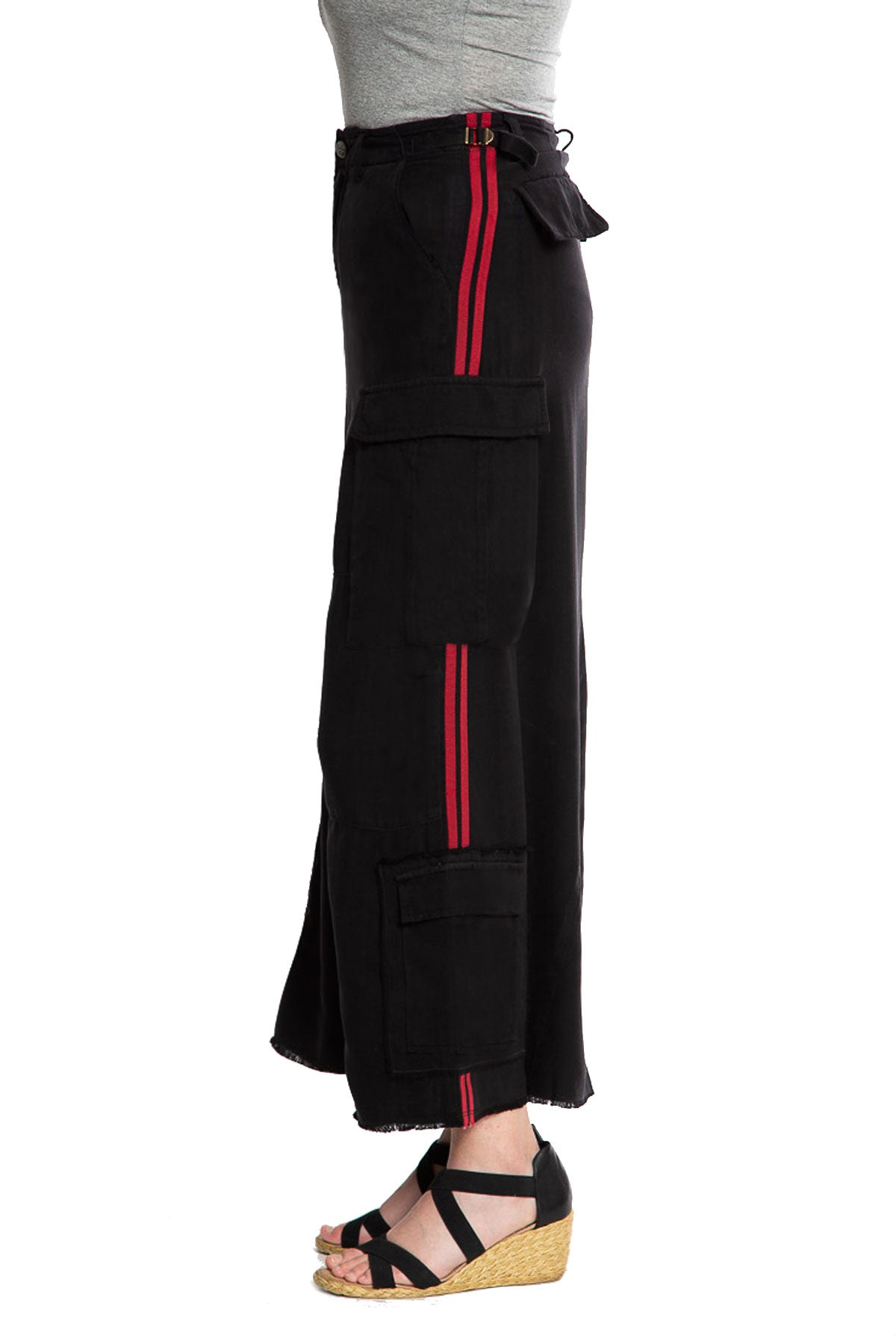 100% Silk long skirt in Caviar with stripe side tapes