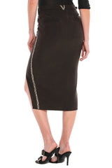 OPEN FRONT MIDI SKIRT - LICORICE - Da-Nang