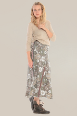 100% Silk long skirt with tapers in Fire Flower