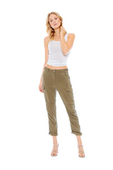 100% Silk rolled cargo pants with side tapes in Olive