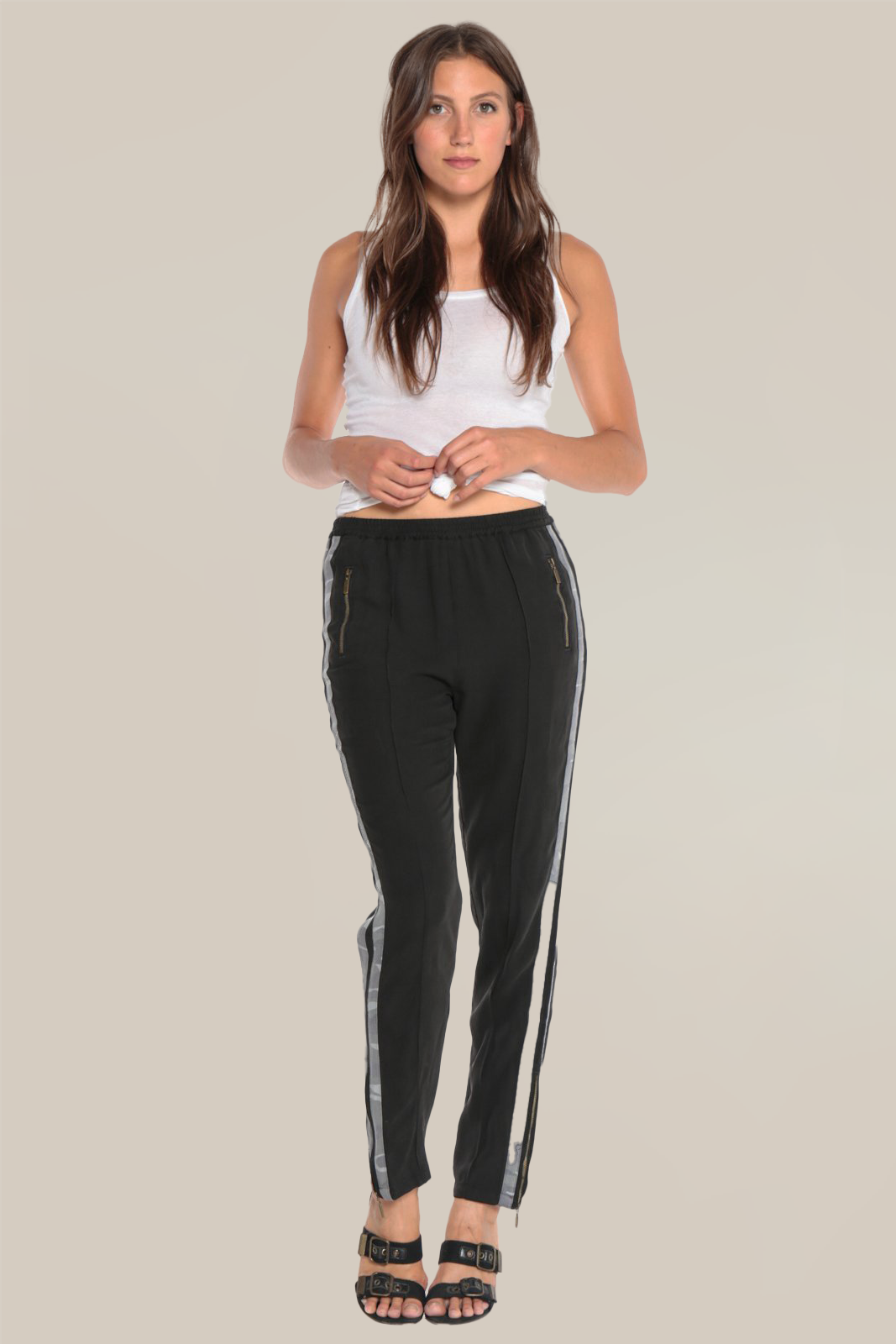 100% Silk relaxed pants with tapes in Caviar