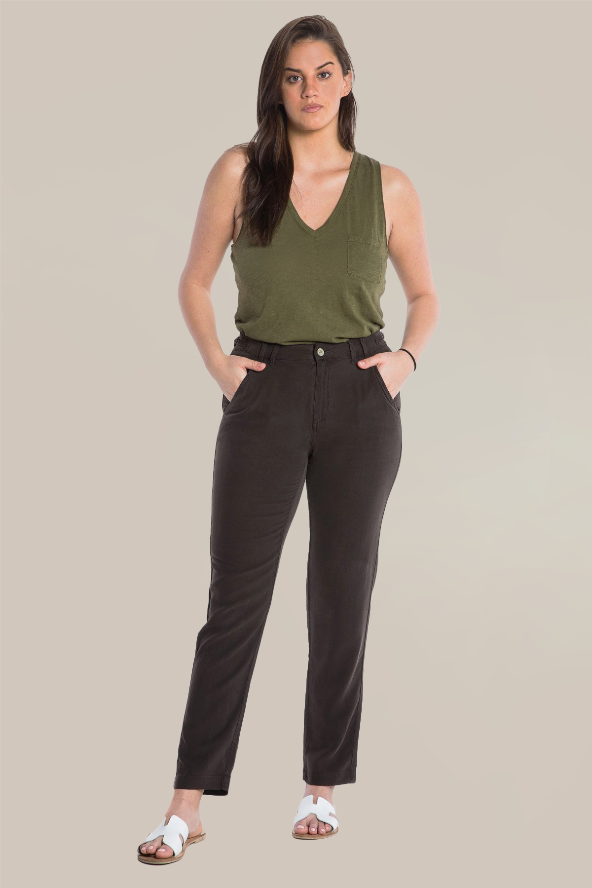 100% Silk ankle pants in Licorice