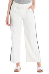 100% Silk pants with side stripes in White