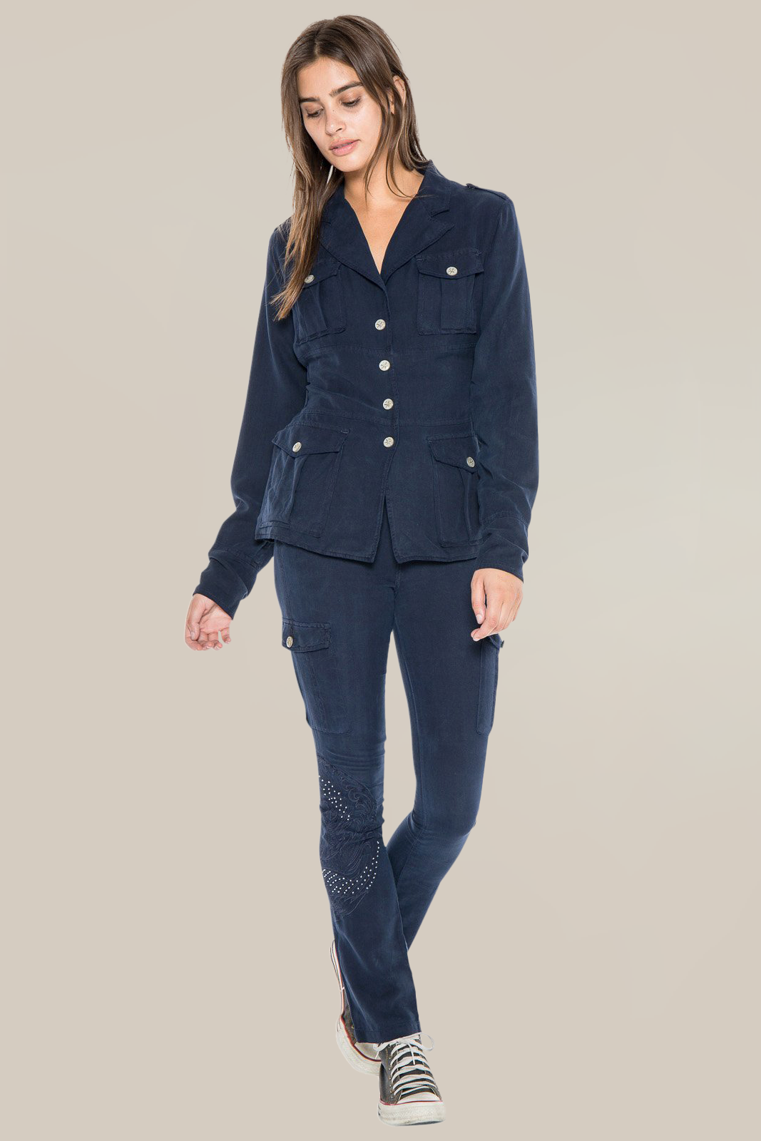100% Silk long sleeve jacket with lining in Navy