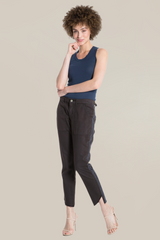 Pants with side tapes and Hi lo hem in Licorice