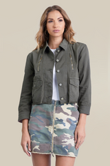 Collared crop jacket in Olive